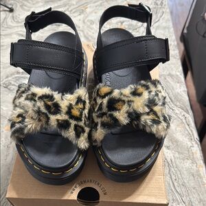 Dr. Martens Women' Black and Tan leopard Sandals. EU 37 US 6/6.5